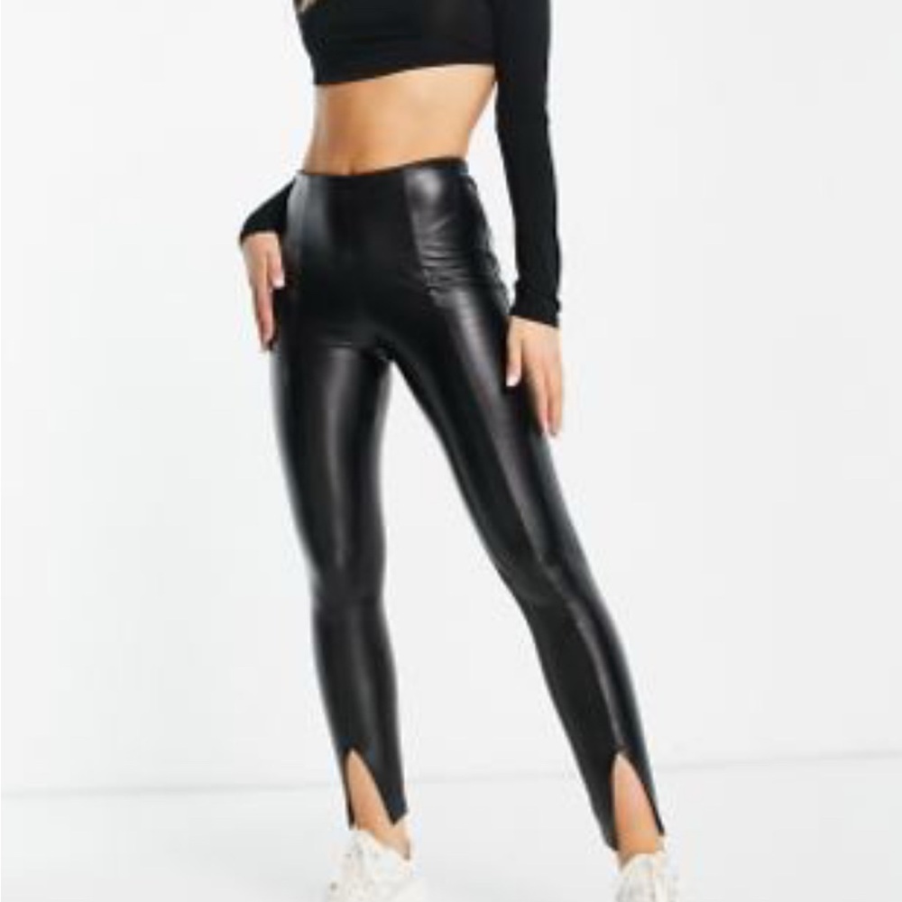Miss Selfridge Black Croc Split Front Leggings